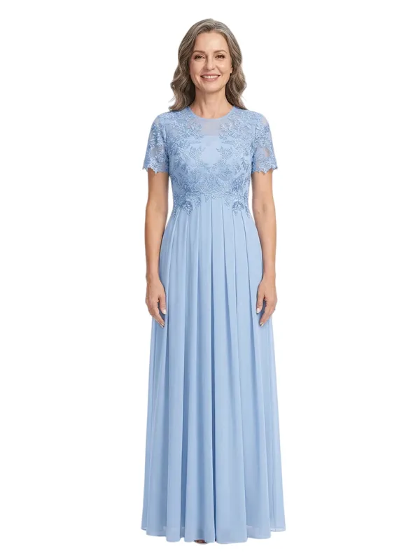 ChicSew Timeless Jewel Chiffon A-Line Lace Applique Mother of the Bride Gowns With Short Cap Sleeves made by ChicSew