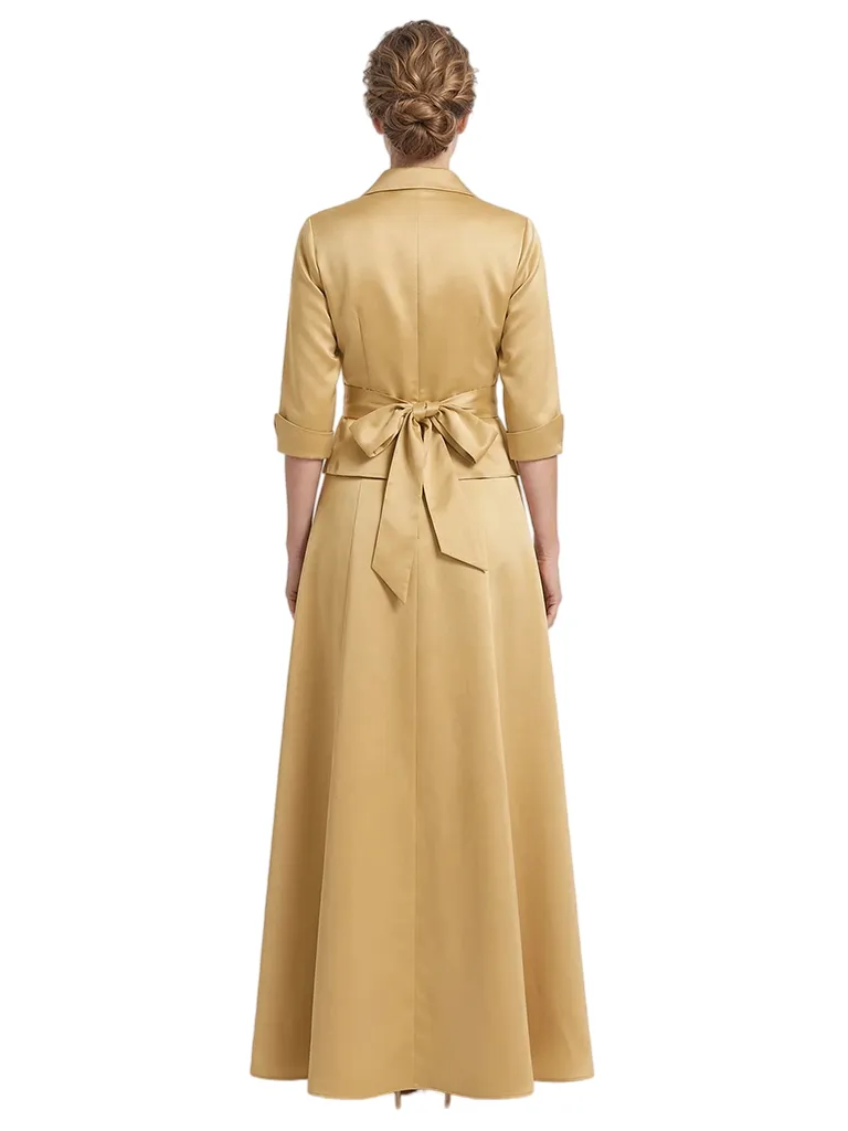 ChicSew V-Neck 3/4 Sleeve Satin Belted Bow Detail Floor Length Satin Modern Mother Of The Bride And Groom Dresses sold by ChicSew product image thumbnail 3