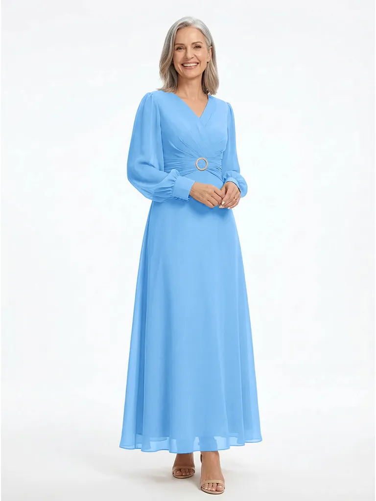ChicSew Modern V-Neck A-Line Long Sleeves Ankle-Length Chiffon Mother Of The Bride Gowns sold by ChicSew product image thumbnail 5