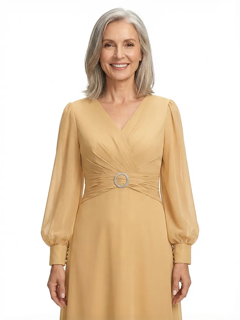 ChicSew Modern V-Neck A-Line Long Sleeves Ankle-Length Chiffon Mother Of The Bride Gowns sold by ChicSew product image thumbnail 2