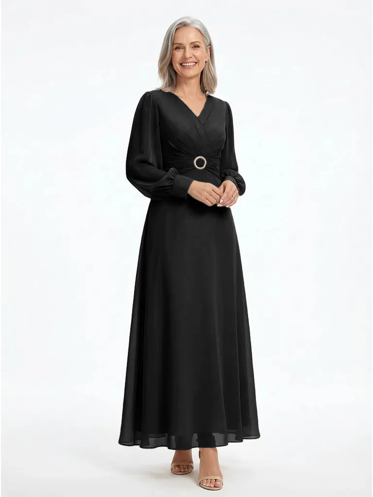 ChicSew Modern V-Neck A-Line Long Sleeves Ankle-Length Chiffon Mother Of The Bride Gowns sold by ChicSew product image thumbnail 4