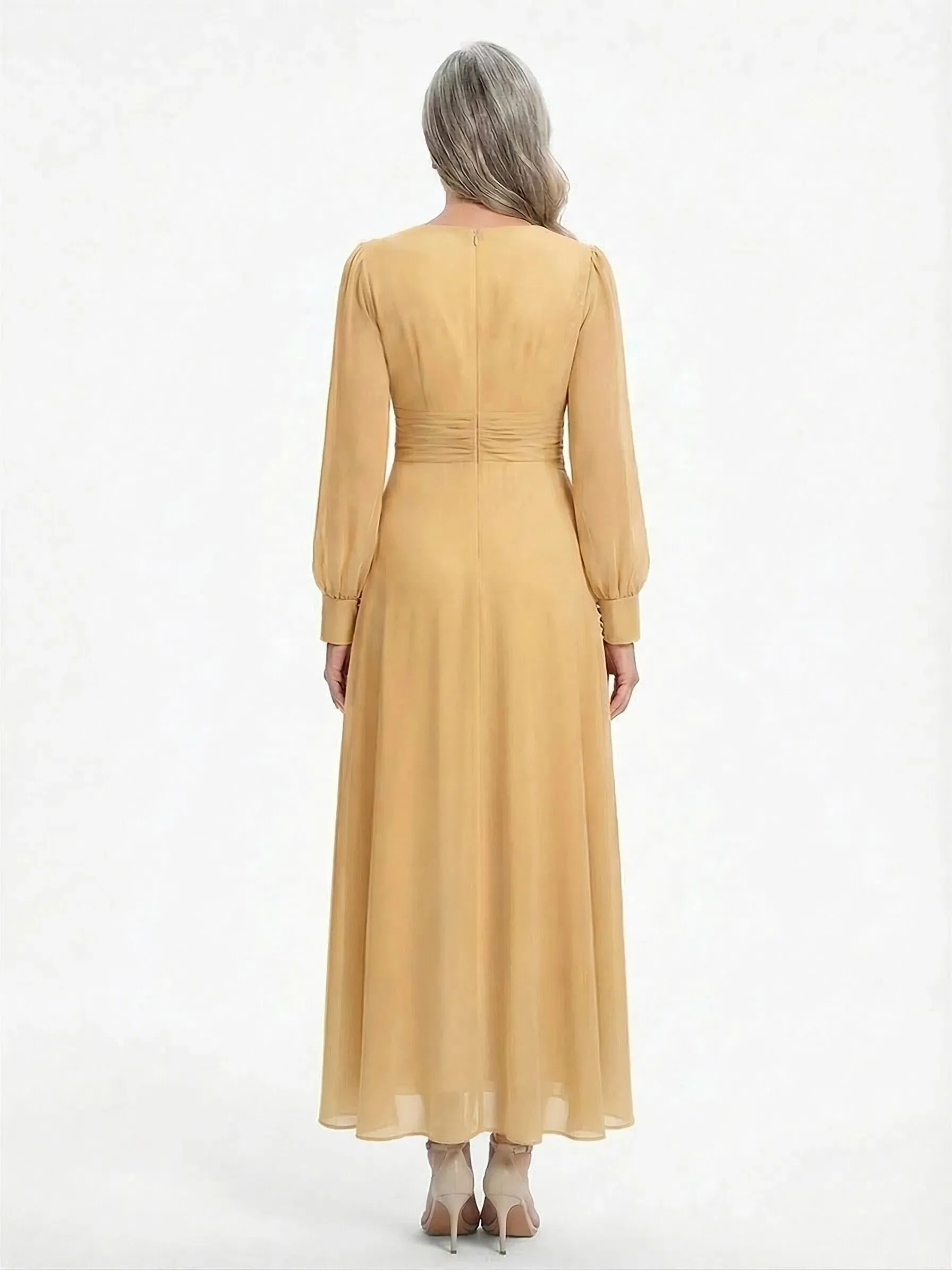 ChicSew Modern V-Neck A-Line Long Sleeves Ankle-Length Chiffon Mother Of The Bride Gowns sold by ChicSew product image thumbnail 3