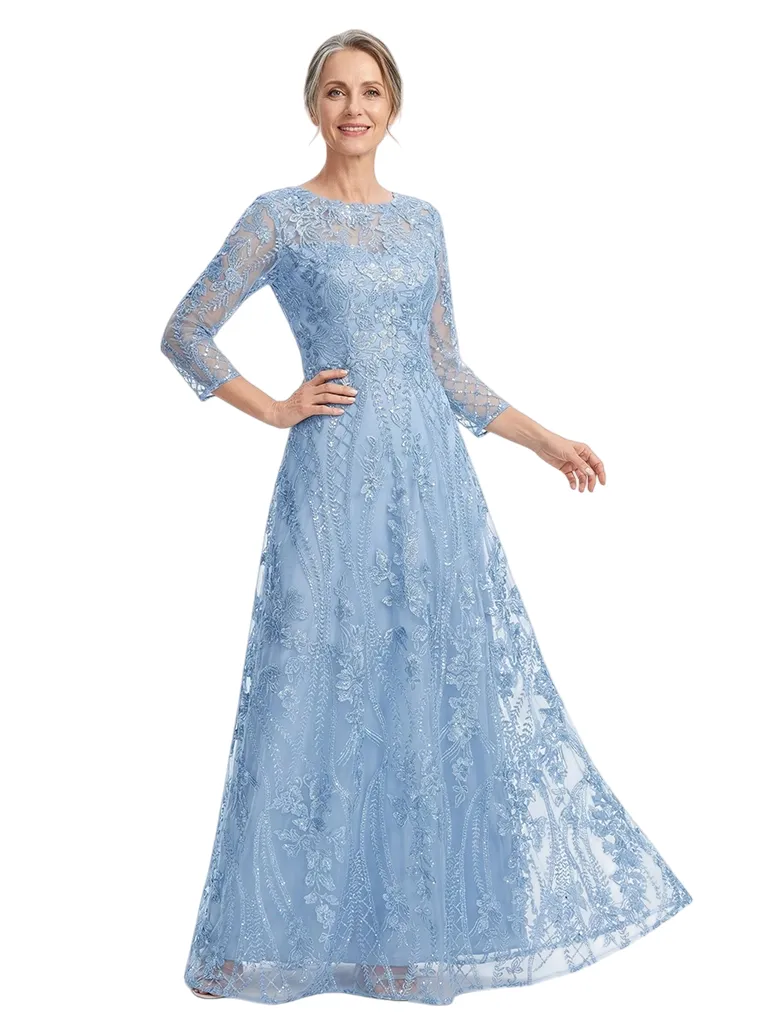 ChicSew Modern Lace A-Line Mother Of The Groom Gowns With Illusion Long Sleeves sold by ChicSew