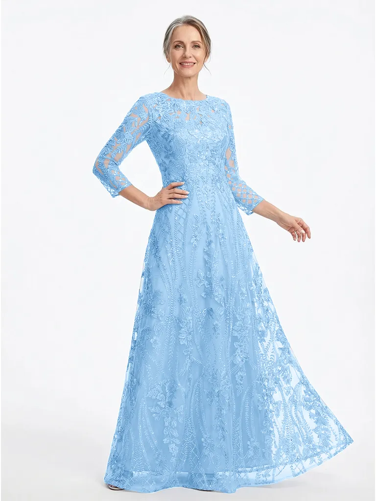 ChicSew Modern Lace A-Line Mother Of The Groom Gowns With Illusion Long Sleeves sold by ChicSew product image thumbnail 5