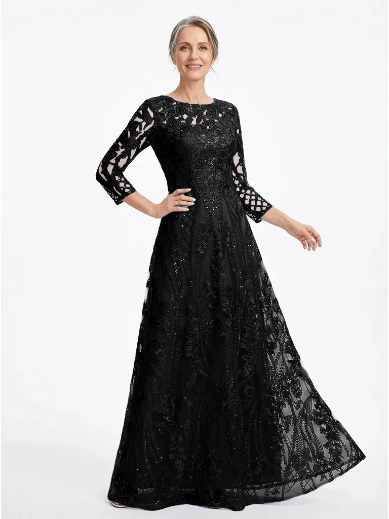 ChicSew Modern Lace A-Line Mother Of The Groom Gowns With Illusion Long Sleeves sold by ChicSew product image thumbnail 4