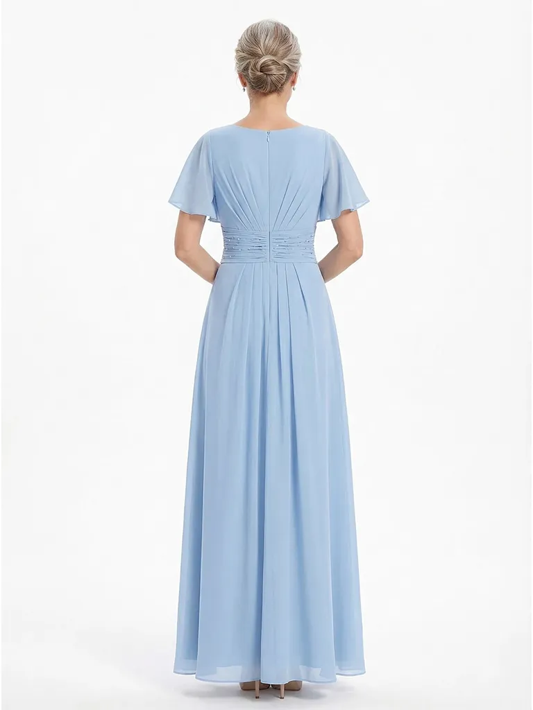 ChicSew Modern Ruched A-Line Chiffon Scoop Mother Of The Bride Gowns With Flutter Sleeves sold by ChicSew product image thumbnail 3