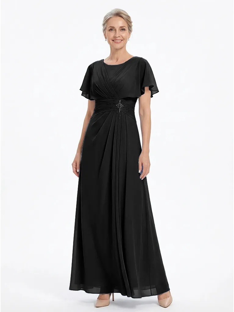 ChicSew Modern Ruched A-Line Chiffon Scoop Mother Of The Bride Gowns With Flutter Sleeves sold by ChicSew product image thumbnail 4