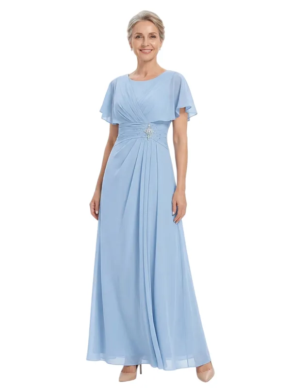 ChicSew Modern Ruched A-Line Chiffon Scoop Mother Of The Bride Gowns With Flutter Sleeves made by ChicSew