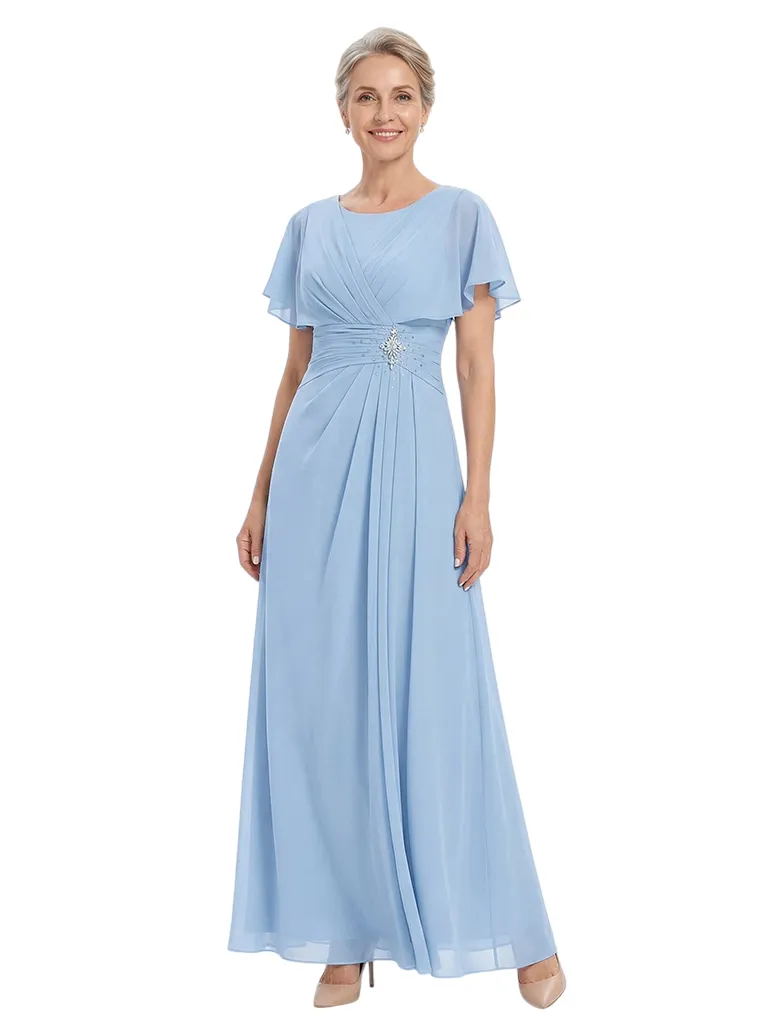 ChicSew Modern Ruched A-Line Chiffon Scoop Mother Of The Bride Gowns With Flutter Sleeves sold by ChicSew