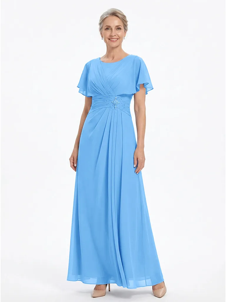 ChicSew Modern Ruched A-Line Chiffon Scoop Mother Of The Bride Gowns With Flutter Sleeves sold by ChicSew product image thumbnail 5