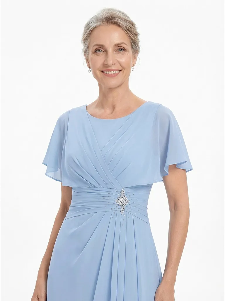 ChicSew Modern Ruched A-Line Chiffon Scoop Mother Of The Bride Gowns With Flutter Sleeves sold by ChicSew product image thumbnail 2