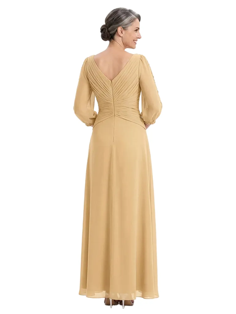 ChicSew V-Neck Long Sleeve Beaded Waist High Llow Long Chiffon Mother Of The Bride And Groom Dresses sold by ChicSew product image thumbnail 3