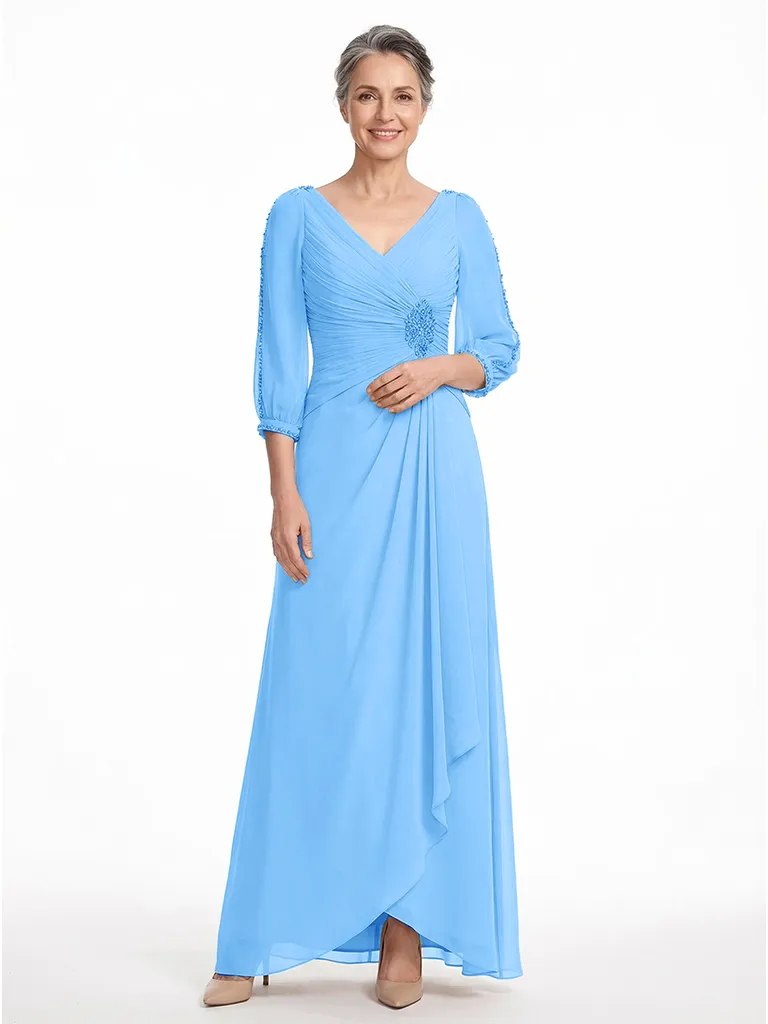 ChicSew V-Neck Long Sleeve Beaded Waist High Llow Long Chiffon Mother Of The Bride And Groom Dresses sold by ChicSew product image thumbnail 5