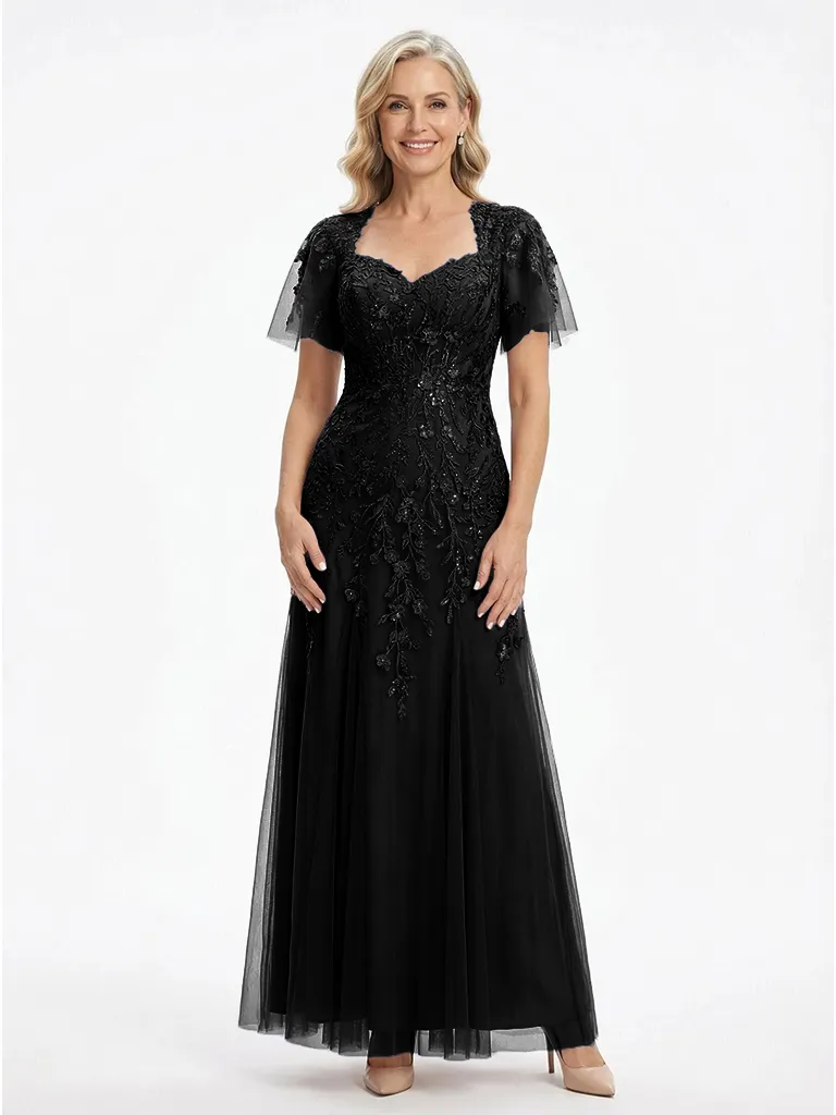 ChicSew Elegant V-Neck Short Sleeves A-Line Mother Of The Bride Gown Lace Tulle Overlay sold by ChicSew product image thumbnail 4