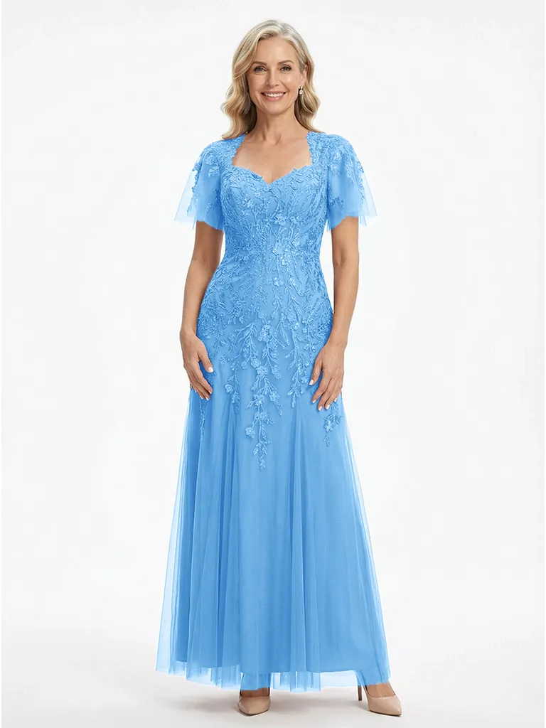 ChicSew Elegant V-Neck Short Sleeves A-Line Mother Of The Bride Gown Lace Tulle Overlay sold by ChicSew product image thumbnail 5