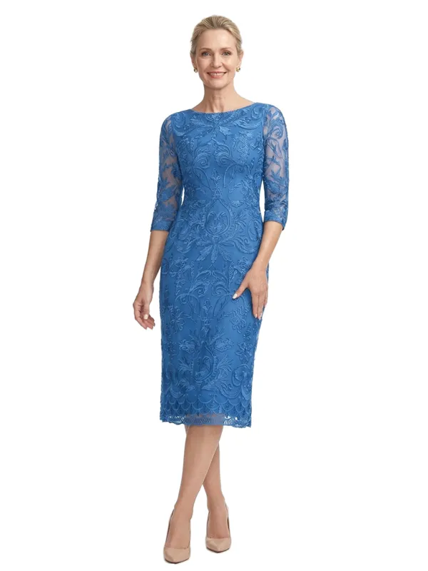 ChicSew Elegant Jewel 3/4 Sleeves Sheath Mother Of The Bride Gown Lace Tulle Overlay sold by ChicSew