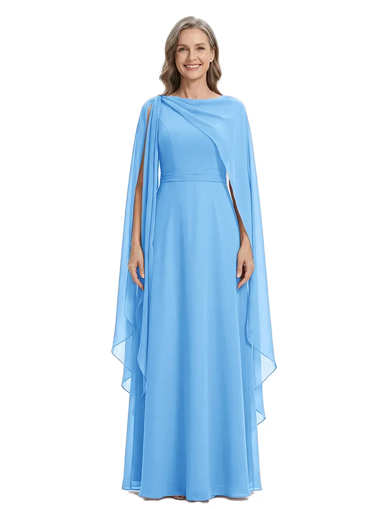 ChicSew Elegant Cape Sleeve Chiffon Mother of The Bride Dress A-Line Maxi Gown Formal Wedding Attire sold by ChicSew product image thumbnail 5