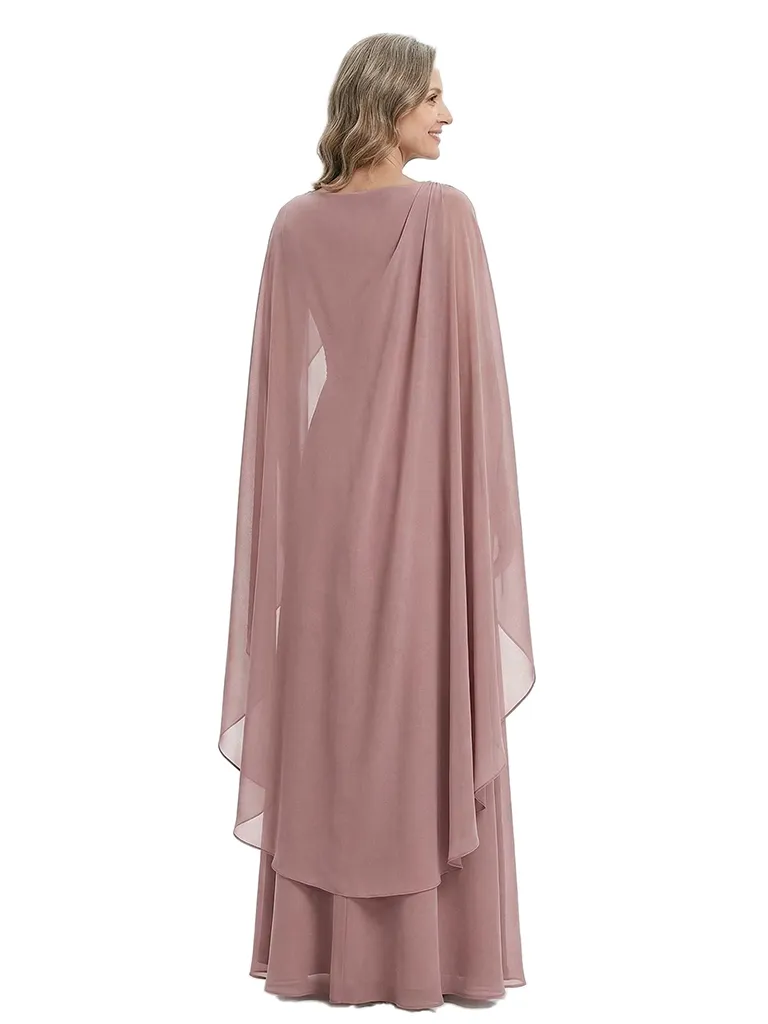 ChicSew Elegant Cape Sleeve Chiffon Mother of The Bride Dress A-Line Maxi Gown Formal Wedding Attire sold by ChicSew product image thumbnail 3