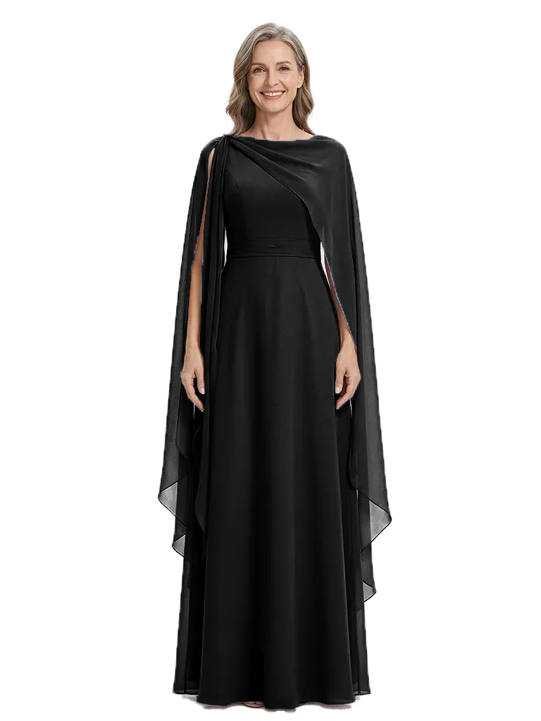 ChicSew Elegant Cape Sleeve Chiffon Mother of The Bride Dress A-Line Maxi Gown Formal Wedding Attire sold by ChicSew product image thumbnail 4