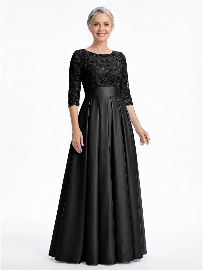 ChicSew Elegant Silky Satin Lace Long Sleeve Satin A-Line Mother Of The Groom Dresses With Half Sleeves sold by ChicSew product image thumbnail 4