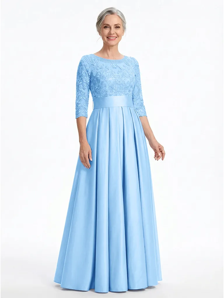 ChicSew Elegant Silky Satin Lace Long Sleeve Satin A-Line Mother Of The Groom Dresses With Half Sleeves sold by ChicSew product image thumbnail 5