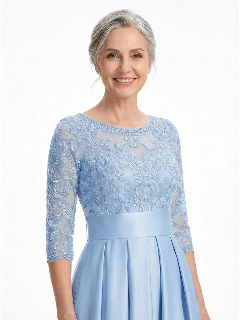 ChicSew Elegant Silky Satin Lace Long Sleeve Satin A-Line Mother Of The Groom Dresses With Half Sleeves sold by ChicSew product image thumbnail 2