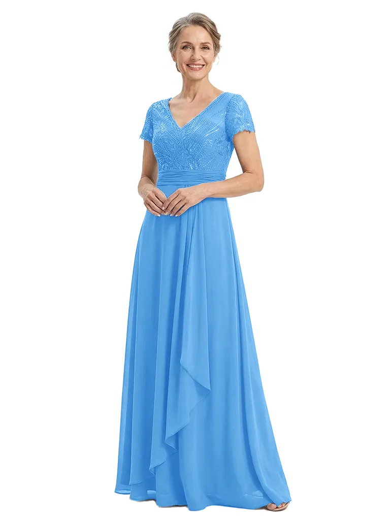 ChicSew Short Sleeves Lace Beaded Ruffle Chiffon A-Line Mother Of The Bride Dress sold by ChicSew product image thumbnail 5