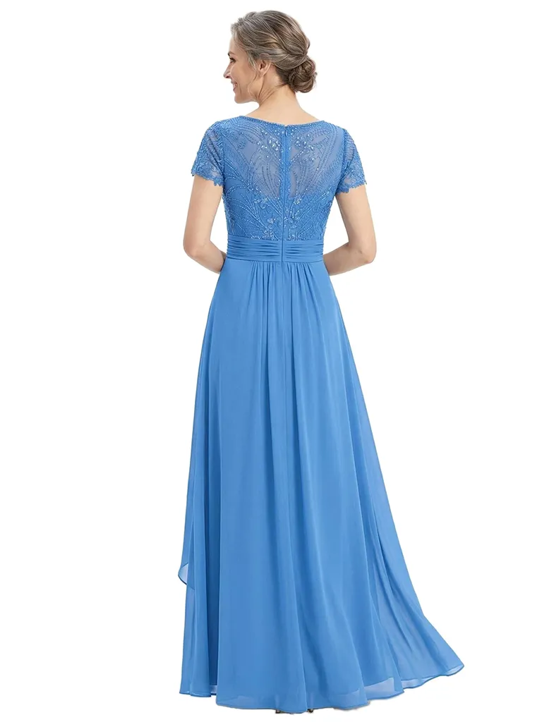 ChicSew Short Sleeves Lace Beaded Ruffle Chiffon A-Line Mother Of The Bride Dress sold by ChicSew product image thumbnail 3