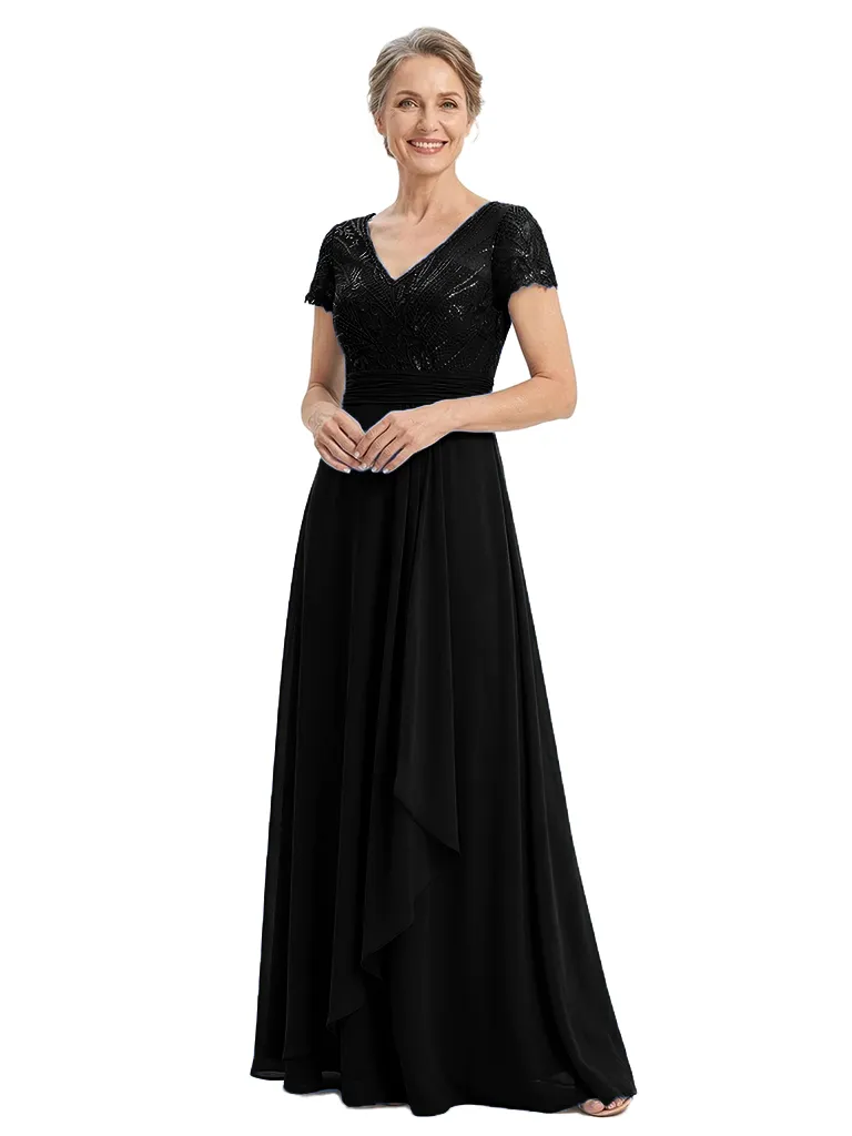 ChicSew Short Sleeves Lace Beaded Ruffle Chiffon A-Line Mother Of The Bride Dress sold by ChicSew product image thumbnail 4