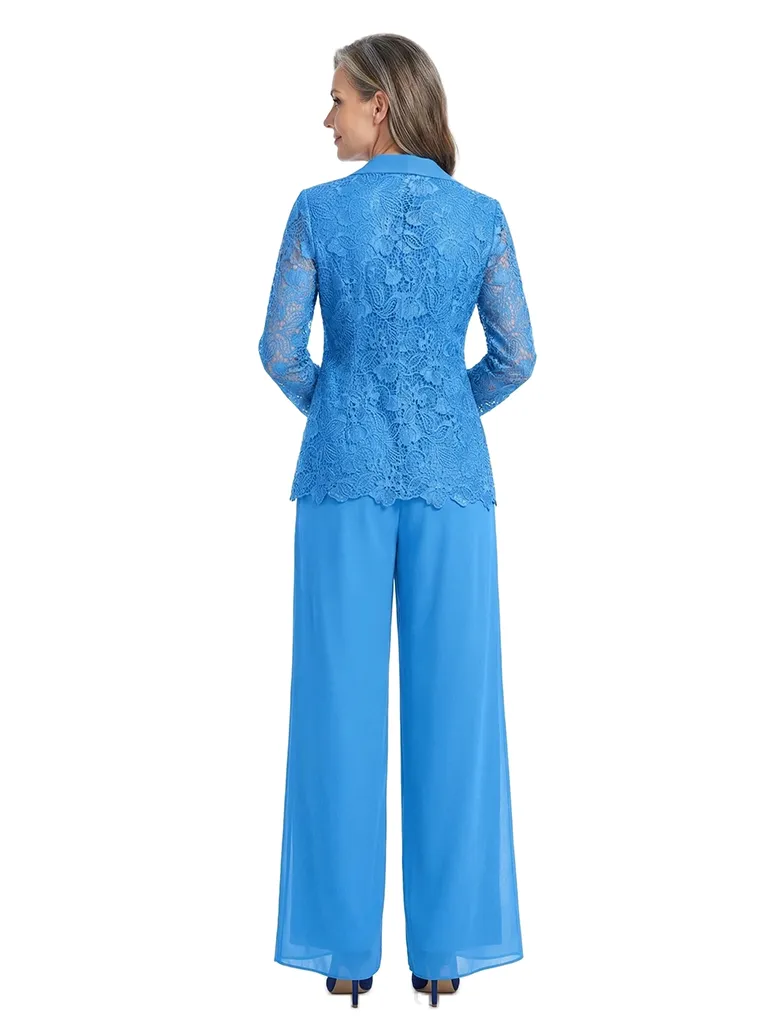 ChicSew Notched Lapel Lace Blazer Matching Wide Leg Pant Suit Formal Mother Of The Bride And Groom Outfits sold by ChicSew product image thumbnail 3