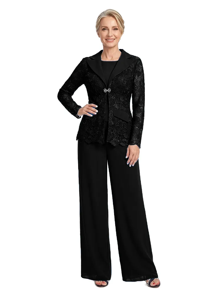 ChicSew Notched Lapel Lace Blazer Matching Wide Leg Pant Suit Formal Mother Of The Bride And Groom Outfits sold by ChicSew product image thumbnail 4