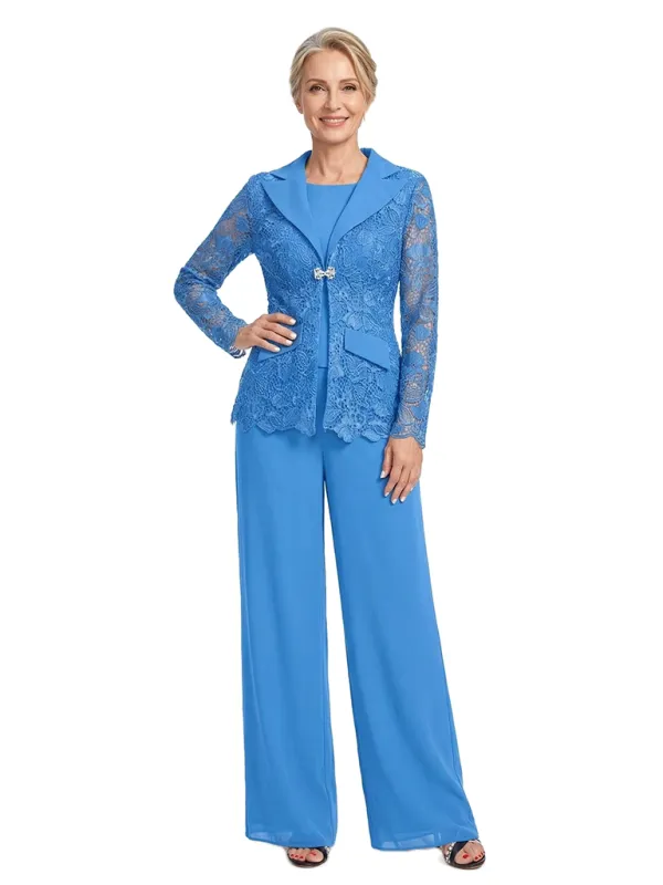ChicSew Notched Lapel Lace Blazer Matching Wide Leg Pant Suit Formal Mother Of The Bride And Groom Outfits made by ChicSew