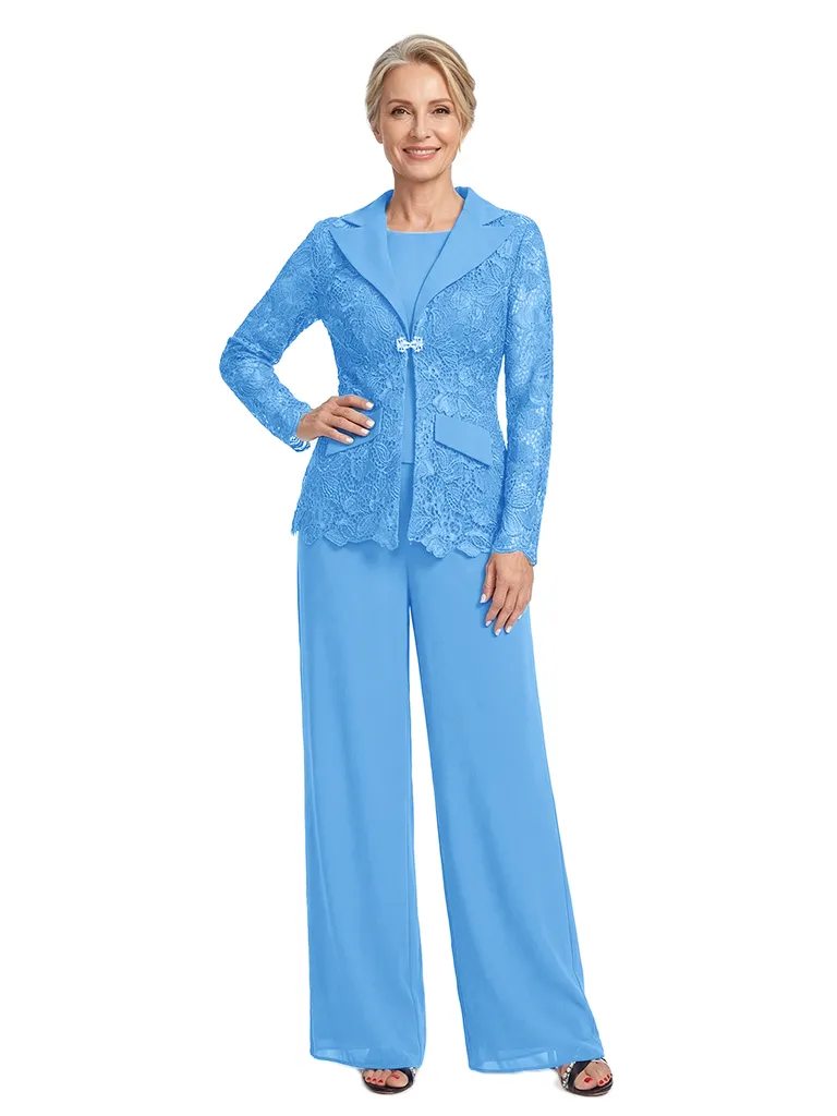 ChicSew Notched Lapel Lace Blazer Matching Wide Leg Pant Suit Formal Mother Of The Bride And Groom Outfits sold by ChicSew product image thumbnail 5