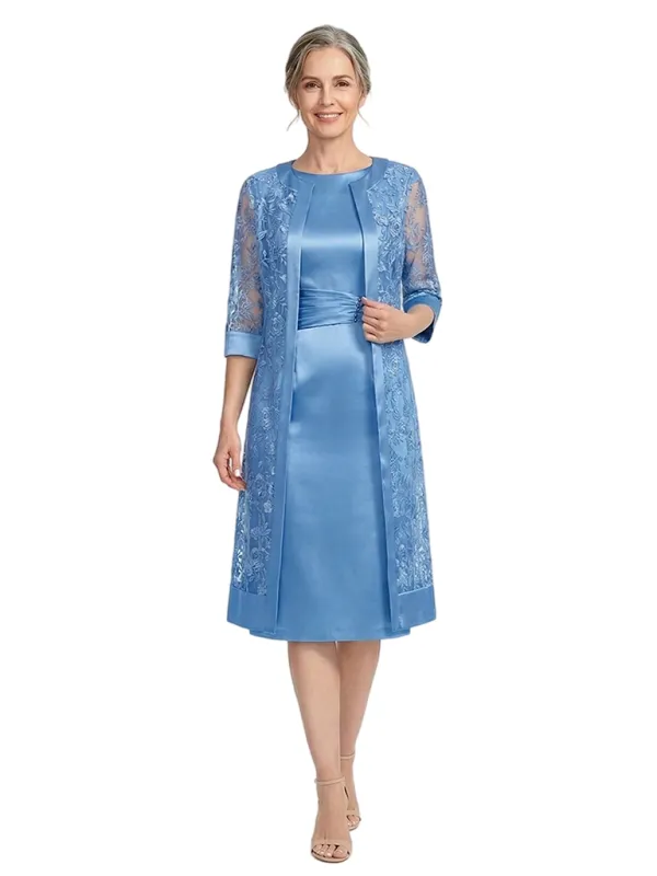ChicSew Round Neck Long Sleeve Lace Overlay Short Satin Mother of the Bride Dresses made by ChicSew