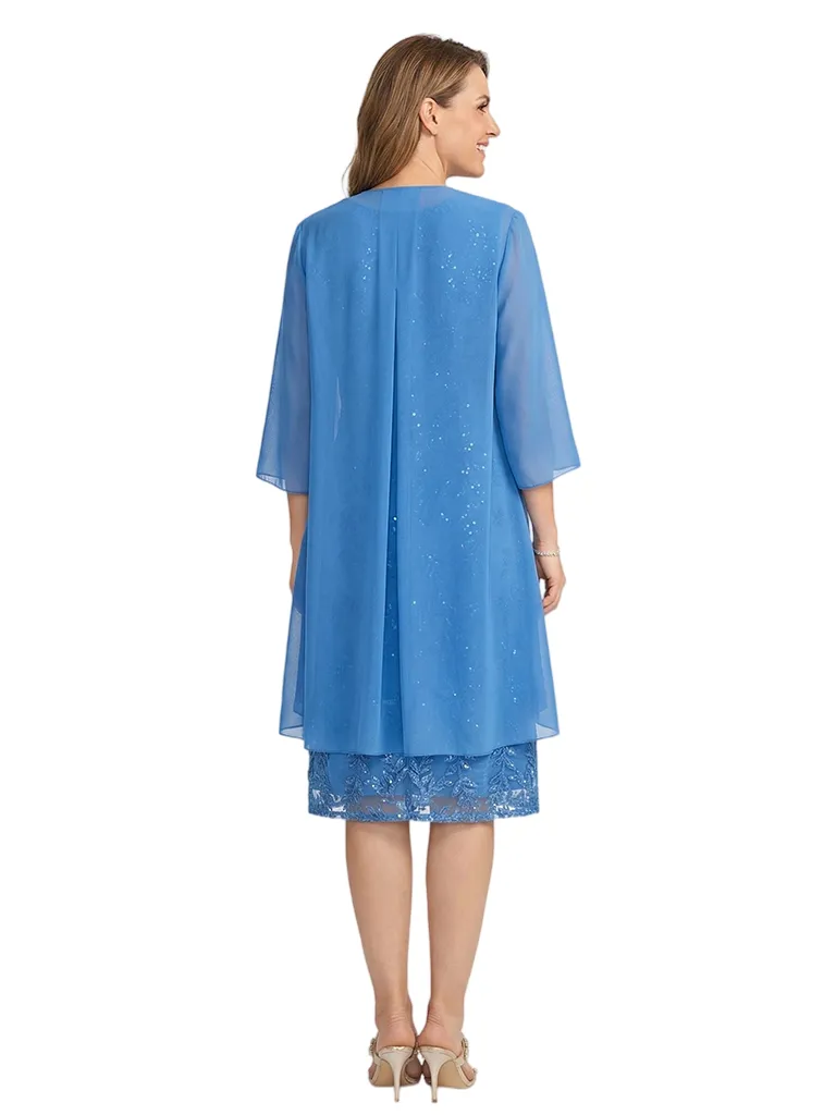 ChicSew Round Neck Long Sleeve Chiffon Jacket Lace Beaded Short Chiffon Mother Of The Bride And Groom Dresses sold by ChicSew product image thumbnail 3