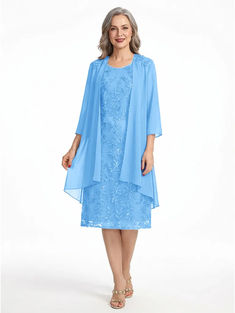 ChicSew Round Neck Long Sleeve Chiffon Jacket Lace Beaded Short Chiffon Mother Of The Bride And Groom Dresses sold by ChicSew product image thumbnail 5