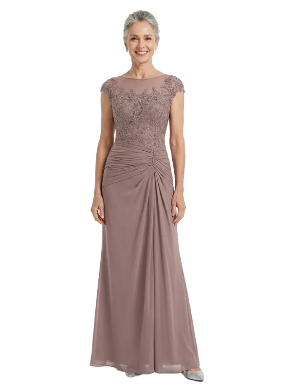 ChicSew Illusion Cap Sleeves A-Line Chiffon Lace Bodice Mother of the Bride Dresses made by ChicSew