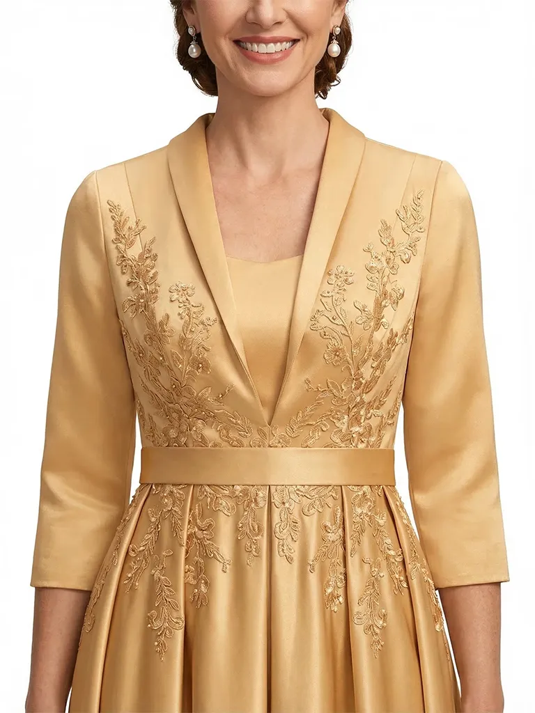 ChicSew Elegant V-Neck Silky Satin A-Line Midi Mother Of The Bride Dresses With Long Sleeves sold by ChicSew product image thumbnail 2