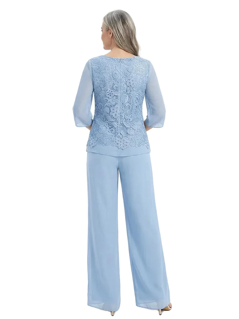 ChicSew Scoop Lace & Chiffon Long Sleeves Two Piece Pant Suit For Mother of The Bride sold by ChicSew product image thumbnail 3