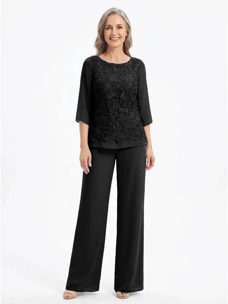 ChicSew Scoop Lace & Chiffon Long Sleeves Two Piece Pant Suit For Mother of The Bride sold by ChicSew product image thumbnail 4