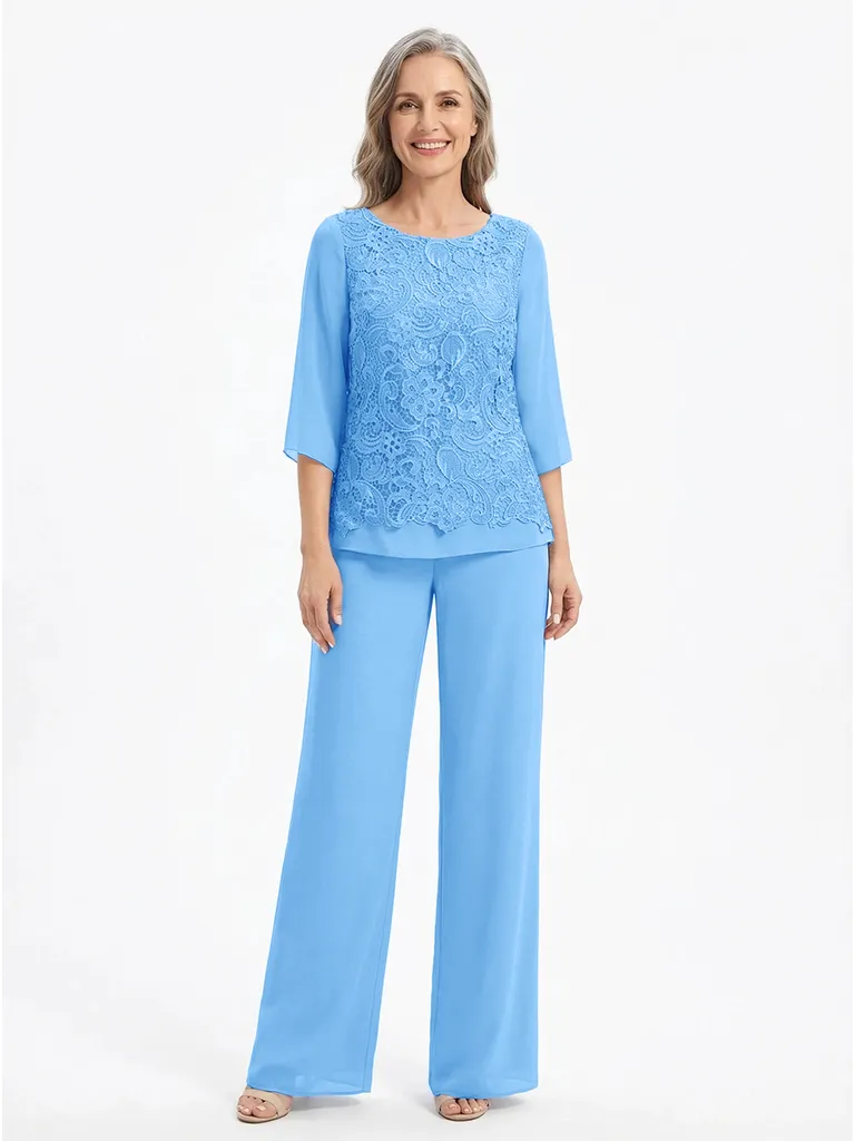 ChicSew Scoop Lace & Chiffon Long Sleeves Two Piece Pant Suit For Mother of The Bride sold by ChicSew product image thumbnail 5