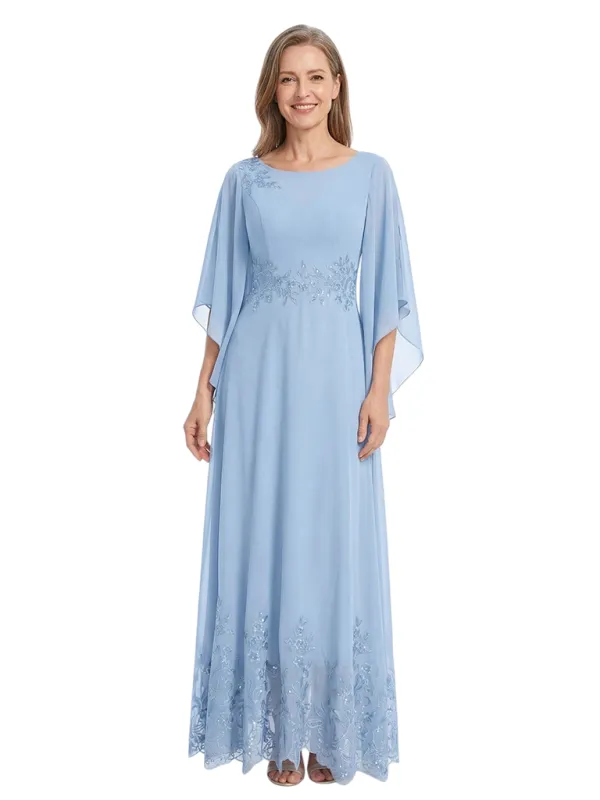 ChicSew Fancy Chiffon A-Line Flutter Sleeves Mother of the Groom Dresses With Lace Applique made by ChicSew