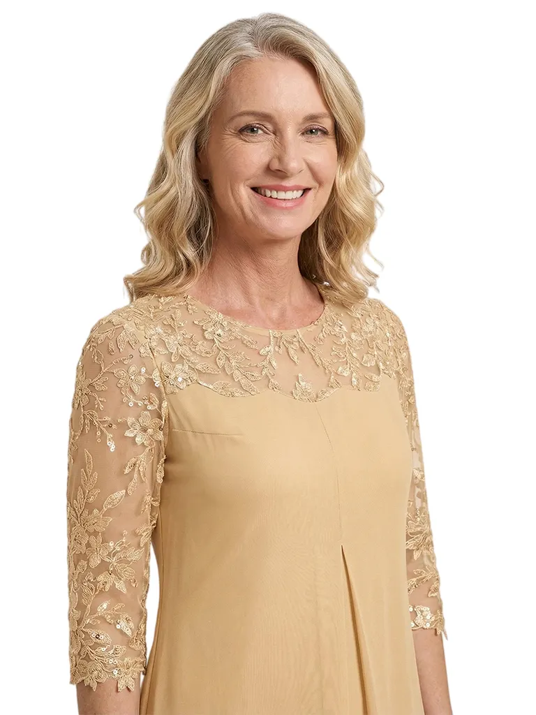 ChicSew Jewel Long Sleeve Beaded Lace Applique Tea Length Chiffon Casual Mother Of The Bride And Groom Dresses sold by ChicSew product image thumbnail 2