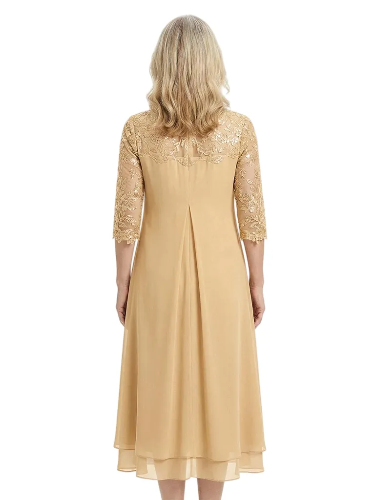 ChicSew Jewel Long Sleeve Beaded Lace Applique Tea Length Chiffon Casual Mother Of The Bride And Groom Dresses sold by ChicSew product image thumbnail 3