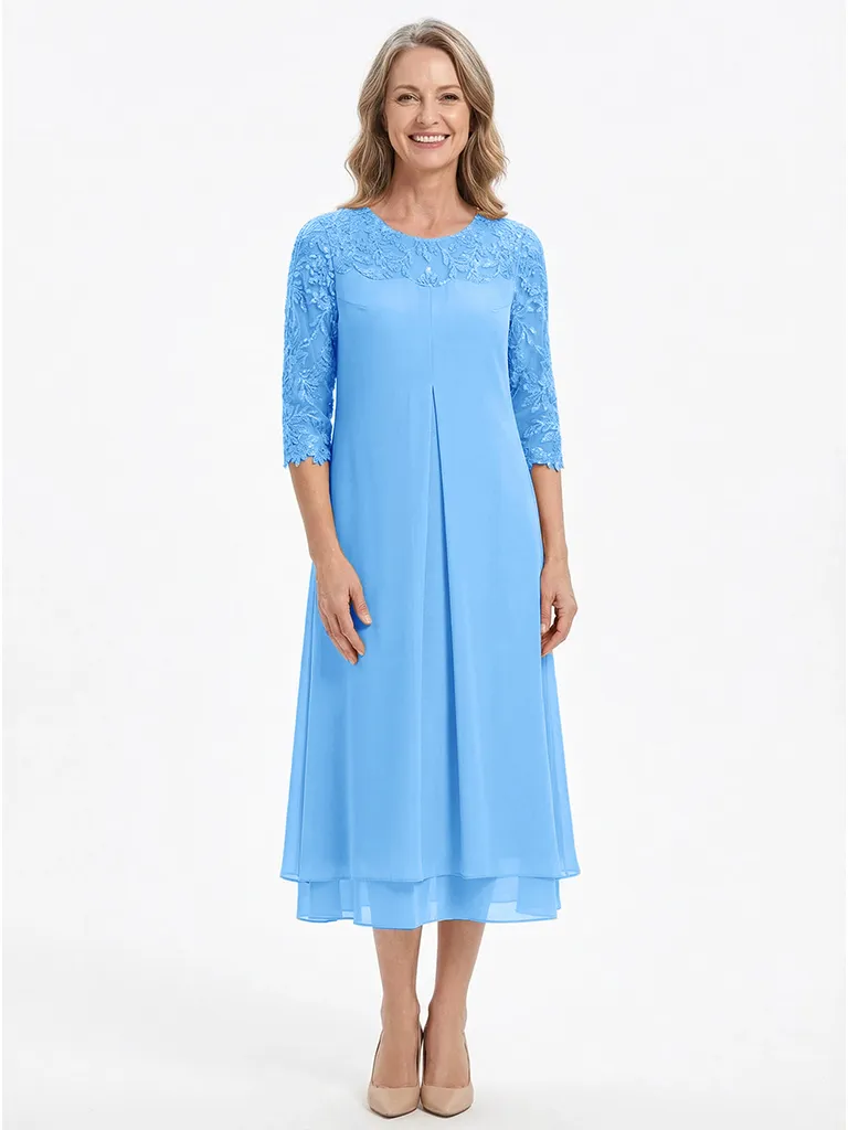 ChicSew Jewel Long Sleeve Beaded Lace Applique Tea Length Chiffon Casual Mother Of The Bride And Groom Dresses sold by ChicSew product image thumbnail 5