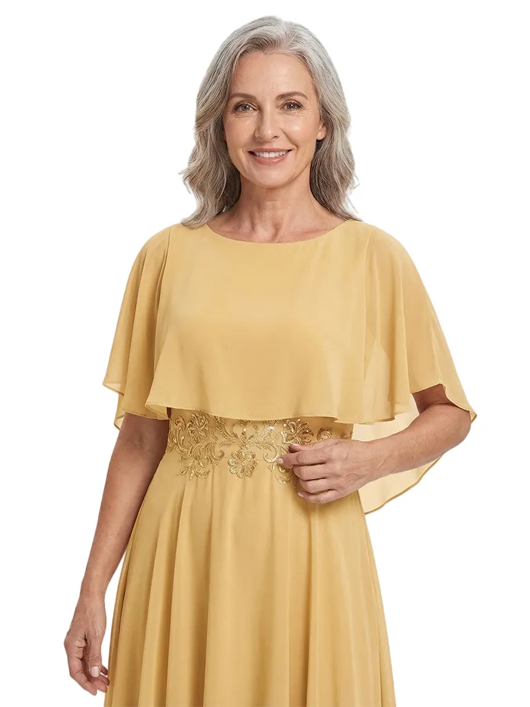 ChicSew Scoop Short Flutter Sleeve Lace Applique Waist Knee Length Chiffon Romantic Mom Of The Groom Dresses sold by ChicSew product image thumbnail 2