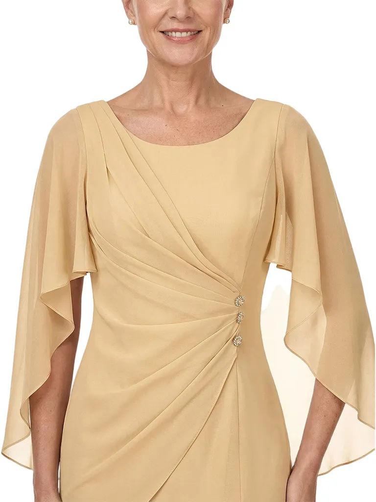 ChicSew Scoop Cape Sleeve Ruched Bodice Rhinestone Detail Floor Length Chiffon Fancy Mother of the Bride Dresses sold by ChicSew product image thumbnail 2