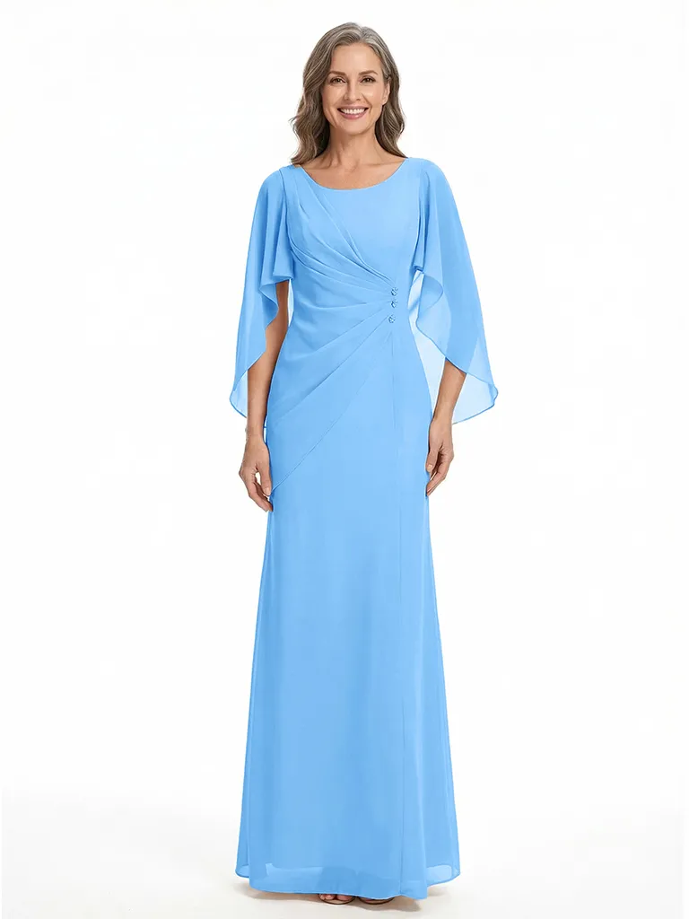 ChicSew Scoop Cape Sleeve Ruched Bodice Rhinestone Detail Floor Length Chiffon Fancy Mother of the Bride Dresses sold by ChicSew product image thumbnail 5