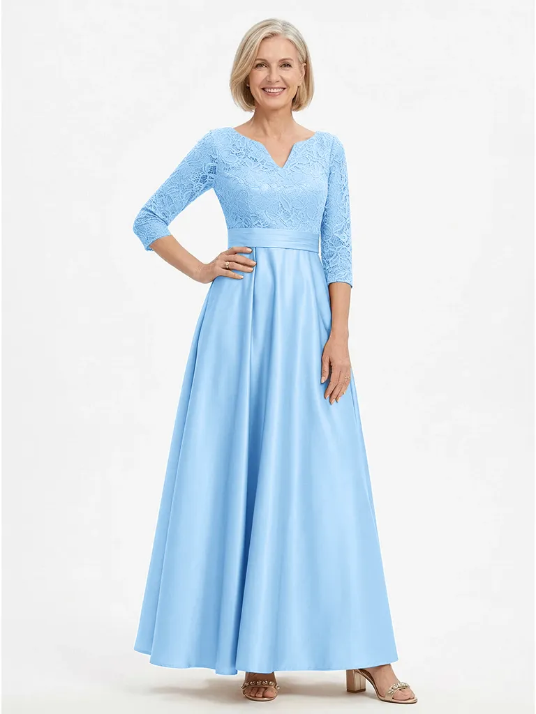 ChicSew V-Neck Long Sleeve Lace Long Satin Trendy Mother Of The Bride And Groom Dresses sold by ChicSew product image thumbnail 5