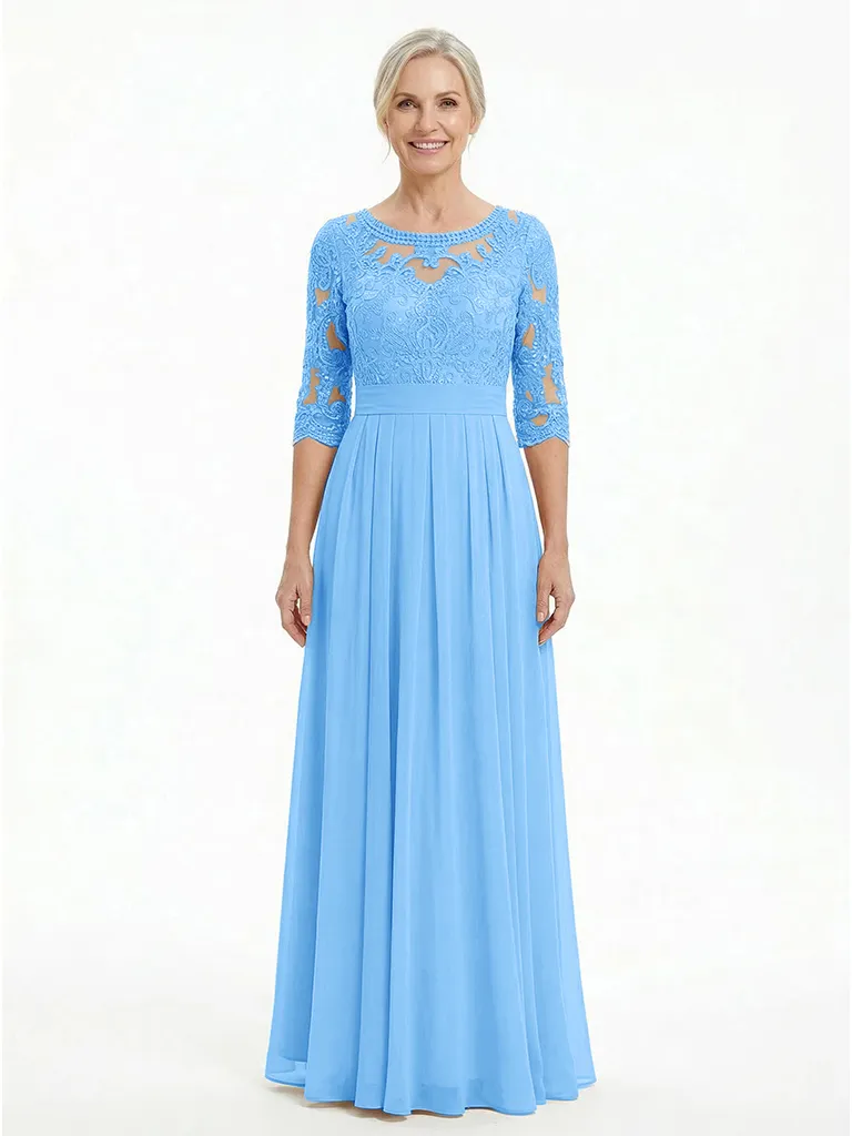 ChicSew Scoop Long Sleeve Beaded Lace Ruched Waist Floor Length Chiffon Elegant Mother of the Bride Dresses sold by ChicSew product image thumbnail 5